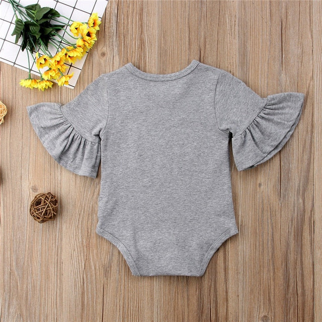 0-24M Newborn Baby Girl Organic Flare Sleeve Solid Black White Grey Casual Romper Jumpsuit Outfits Baby Clothes kids Suit Wholesale - PrettyKid