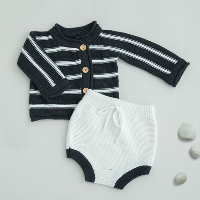 2021 Cotton Boys Girls Baby Sweater Shorts Suit spring Winter Children Clothing wholesale in bulk - PrettyKid