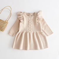 2021 Newborn Baby Girls Spring Winter Wholesale Long Sleeve Ruched Dresses - PrettyKid