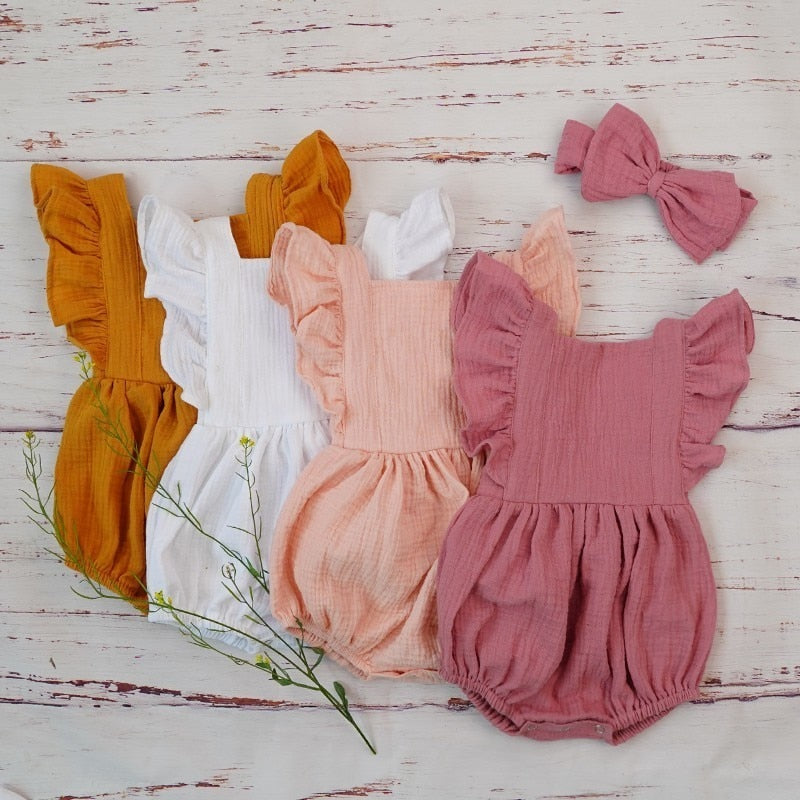 Organic Cotton Baby Girl Clothes Kids Ruffle Romper Jumpsuit Pink baby grows For Newborn Vendor - PrettyKid