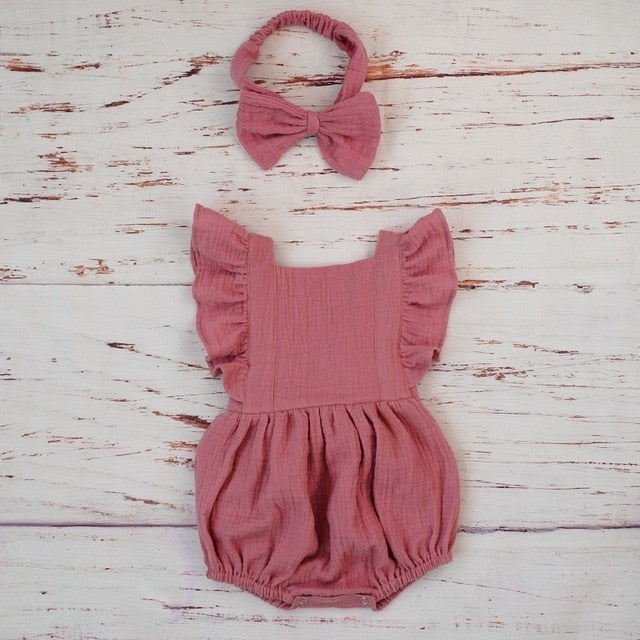 Organic Cotton Baby Girl Clothes Kids Ruffle Romper Jumpsuit Pink baby grows For Newborn Vendor - PrettyKid