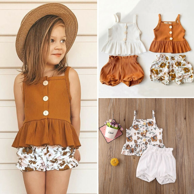Cute Toddler Kid Girls Sleeveless Chiffon Tops Yellow Floral Tutu Skirts Clothes Set Outfit Suit Set Infant Clothing Wholesale - PrettyKid