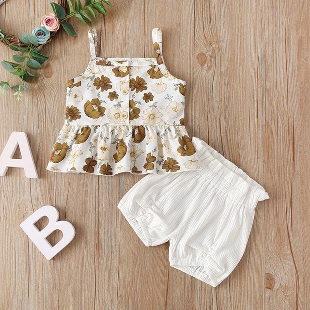 Cute Toddler Kid Girls Sleeveless Chiffon Tops Yellow Floral Tutu Skirts Clothes Set Outfit Suit Set Infant Clothing Wholesale - PrettyKid