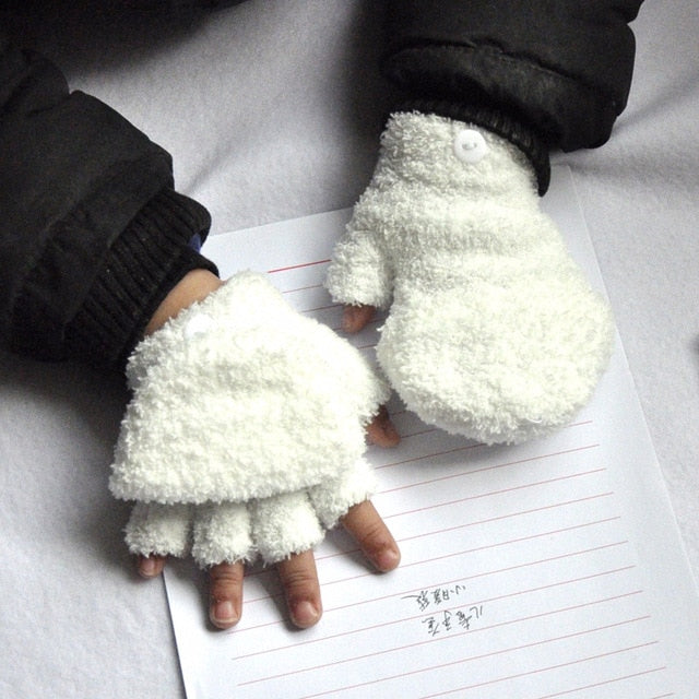 Warmom Coral Fleece Thicken Half Finger Flap Baby Gloves Winter Keep Warm Children Kids Gloves Vendor - PrettyKid