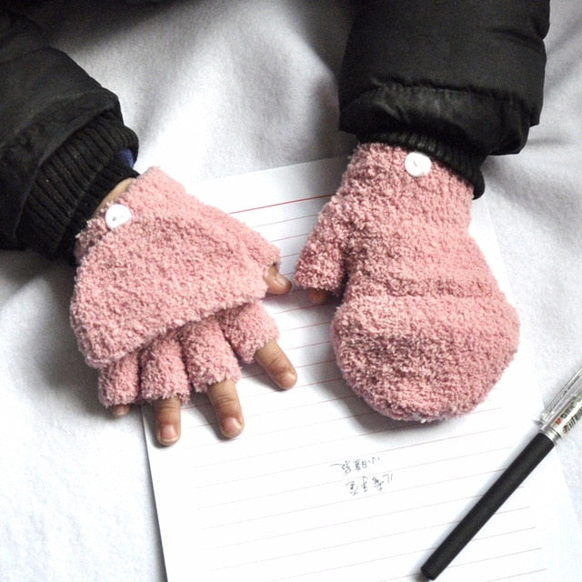 Warmom Coral Fleece Thicken Half Finger Flap Baby Gloves Winter Keep Warm Children Kids Gloves Vendor - PrettyKid