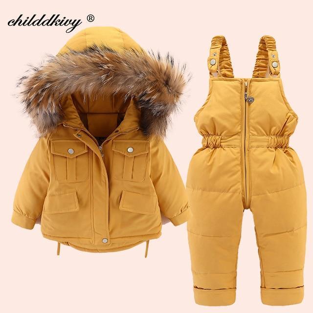 Set Baby Girl winter down jacket and jumpsuit fur collar jacket for girls Infant snowsuit 0-4Year Manufactuer - PrettyKid