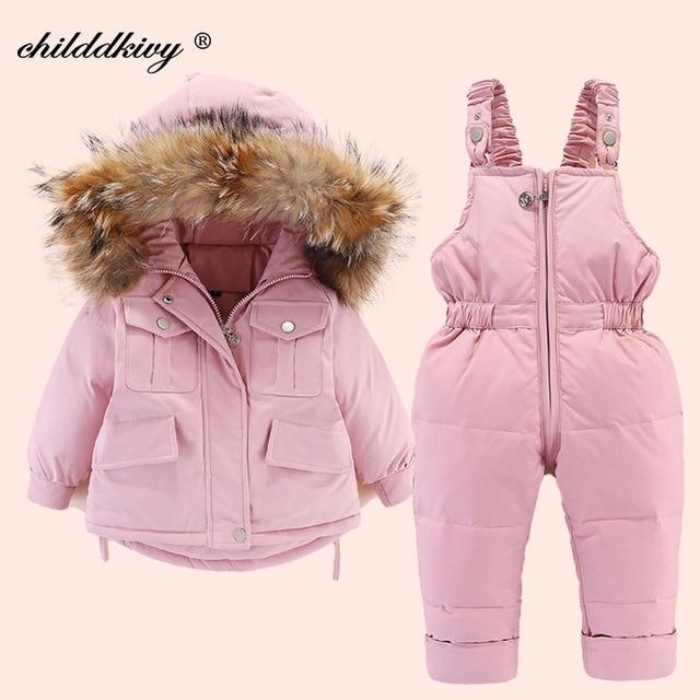 Set Baby Girl winter down jacket and jumpsuit fur collar jacket for girls Infant snowsuit 0-4Year Manufactuer - PrettyKid