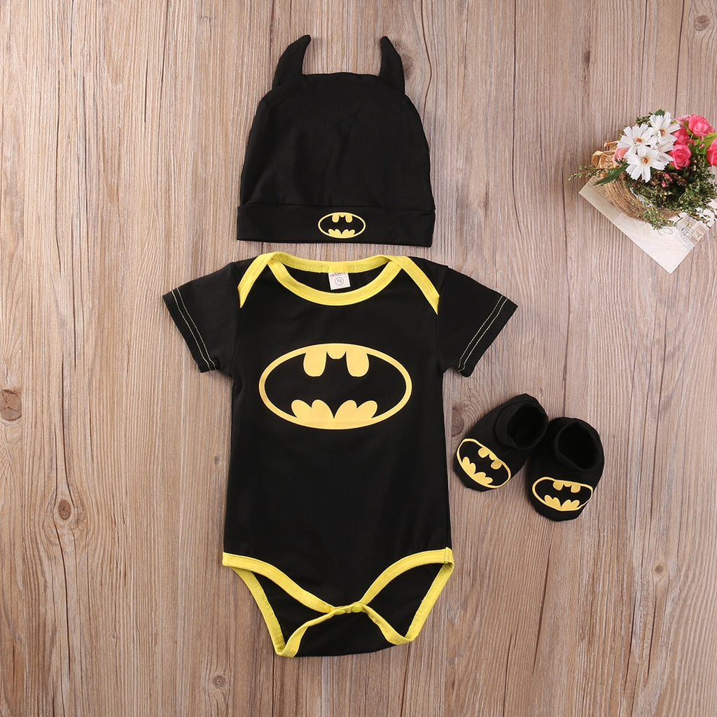 Newborn Baby Boy Girl Jumpsuit Kids Toddler Clothes Batman Costumes 3 in 1 wholesale - PrettyKid