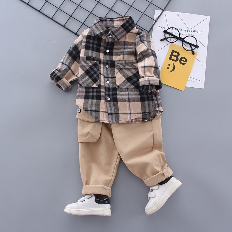 Fashion Spring Baby Boy Formal Clothing Set Kid Suits Set Plaid Shirt Pants 2pac/set Children Clothes Set Wholesale - PrettyKid