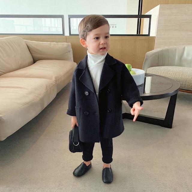 Jackets Boys girls Woolen Baby Boy Trench Coat Lapel Kids Coats Wool Coat Spring Overcoat Supplier - PrettyKid