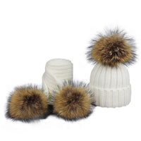 Fashion Boys and Girls Hat Set Winter Warm Knitted Bobble Fur Pompom Children Hat and Scarf Suit Manufactuer - PrettyKid