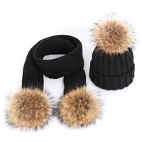 Fashion Boys and Girls Hat Set Winter Warm Knitted Bobble Fur Pompom Children Hat and Scarf Suit Manufactuer - PrettyKid