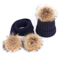 Fashion Boys and Girls Hat Set Winter Warm Knitted Bobble Fur Pompom Children Hat and Scarf Suit Manufactuer - PrettyKid