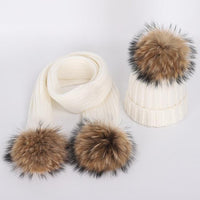 Fashion Boys and Girls Hat Set Winter Warm Knitted Bobble Fur Pompom Children Hat and Scarf Suit Manufactuer - PrettyKid