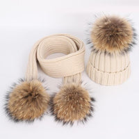 Fashion Boys and Girls Hat Set Winter Warm Knitted Bobble Fur Pompom Children Hat and Scarf Suit Manufactuer - PrettyKid