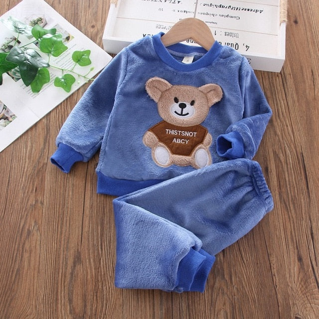 Cute Winter Flannel Pajamas Newborn Clothes Baby Boy Clothes Set For Toddler Plush Suit Casual Kids Loungewear Wholesale - PrettyKid