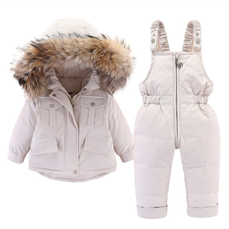 Set Baby Girl winter down jacket and jumpsuit fur collar jacket for girls Infant snowsuit 0-4Year Manufactuer - PrettyKid