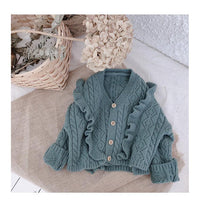 wholesale Ruffles V Necek Girls Sweater 2021 spring Winter Baby Girls Cardigan Sweaters Chidlren Outwear Coat supplier - PrettyKid