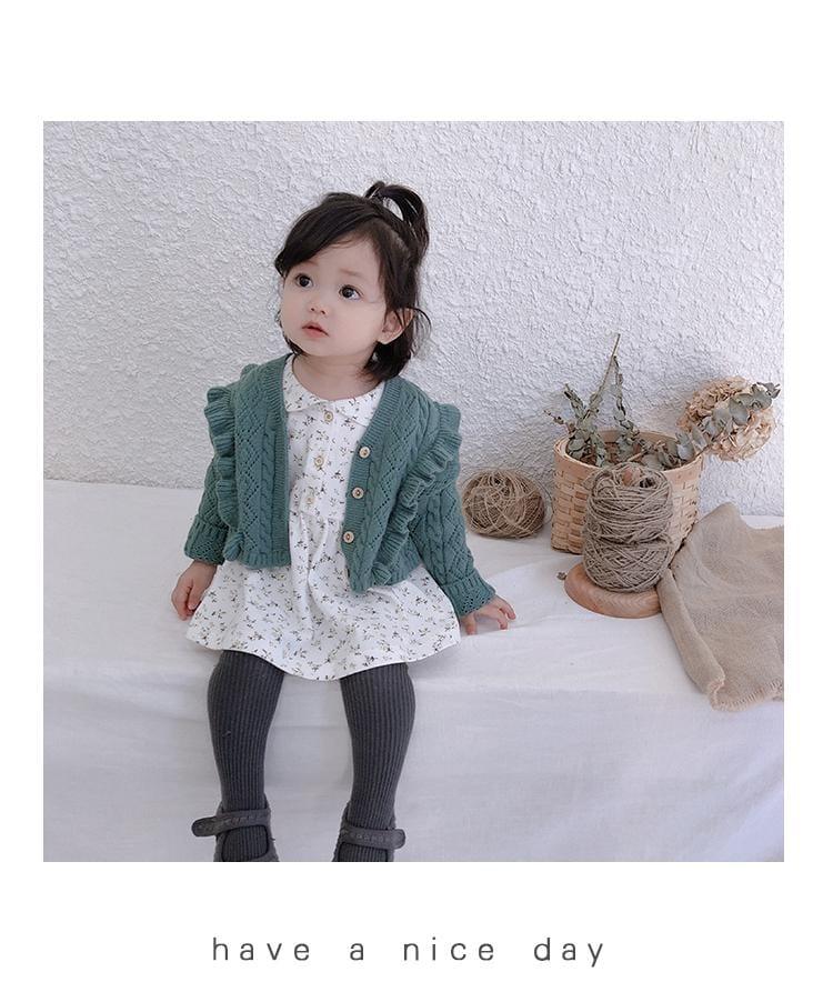 wholesale Ruffles V Necek Girls Sweater 2021 spring Winter Baby Girls Cardigan Sweaters Chidlren Outwear Coat supplier - PrettyKid