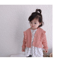 wholesale Ruffles V Necek Girls Sweater 2021 spring Winter Baby Girls Cardigan Sweaters Chidlren Outwear Coat supplier - PrettyKid