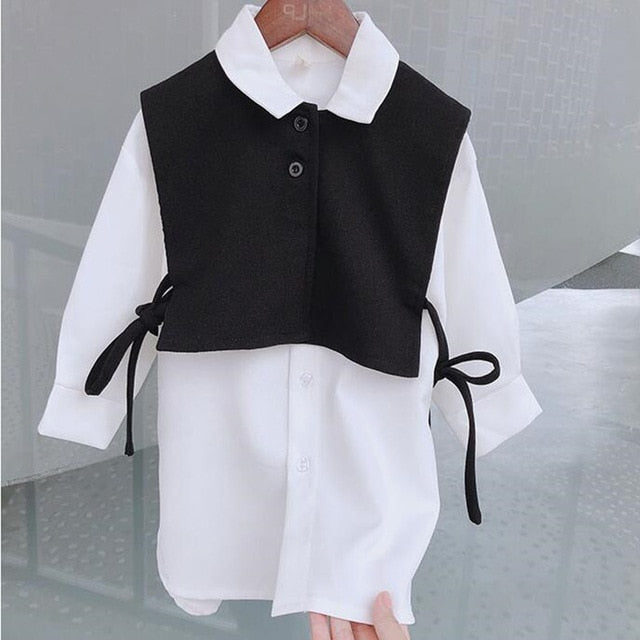 Fashion Little Girls Long Sleeve Shirt Two Piece Set Cute White Long Tops Children Vendor - PrettyKid