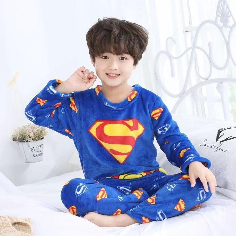 Cute Boys cartoon Pajamas Kids Winter Set Long Sleeve Suit Velvet Cartoon Boy Baby Loungewear Wholesale - PrettyKid