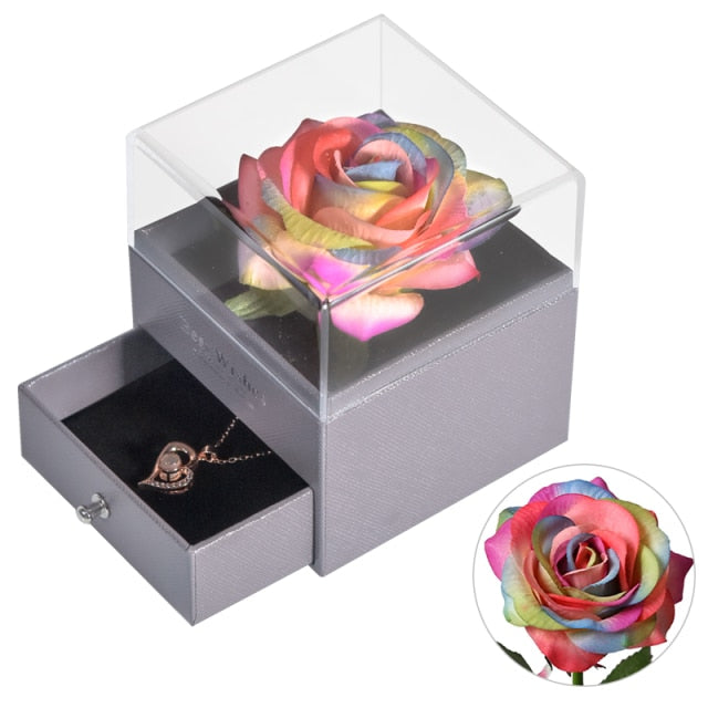 Eternal Rose with 100 Languages I Love You Necklace Love Box - PrettyKid