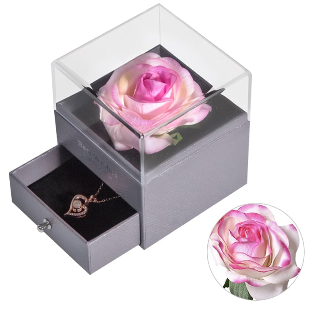 Eternal Rose with 100 Languages I Love You Necklace Love Box - PrettyKid