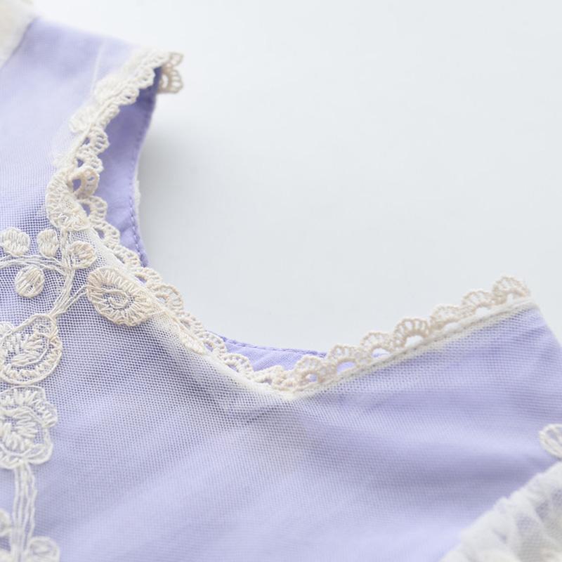 Girls Lace Embroidery Dress Elegant Princess Skirt Fly Sleeve Skirt - PrettyKid