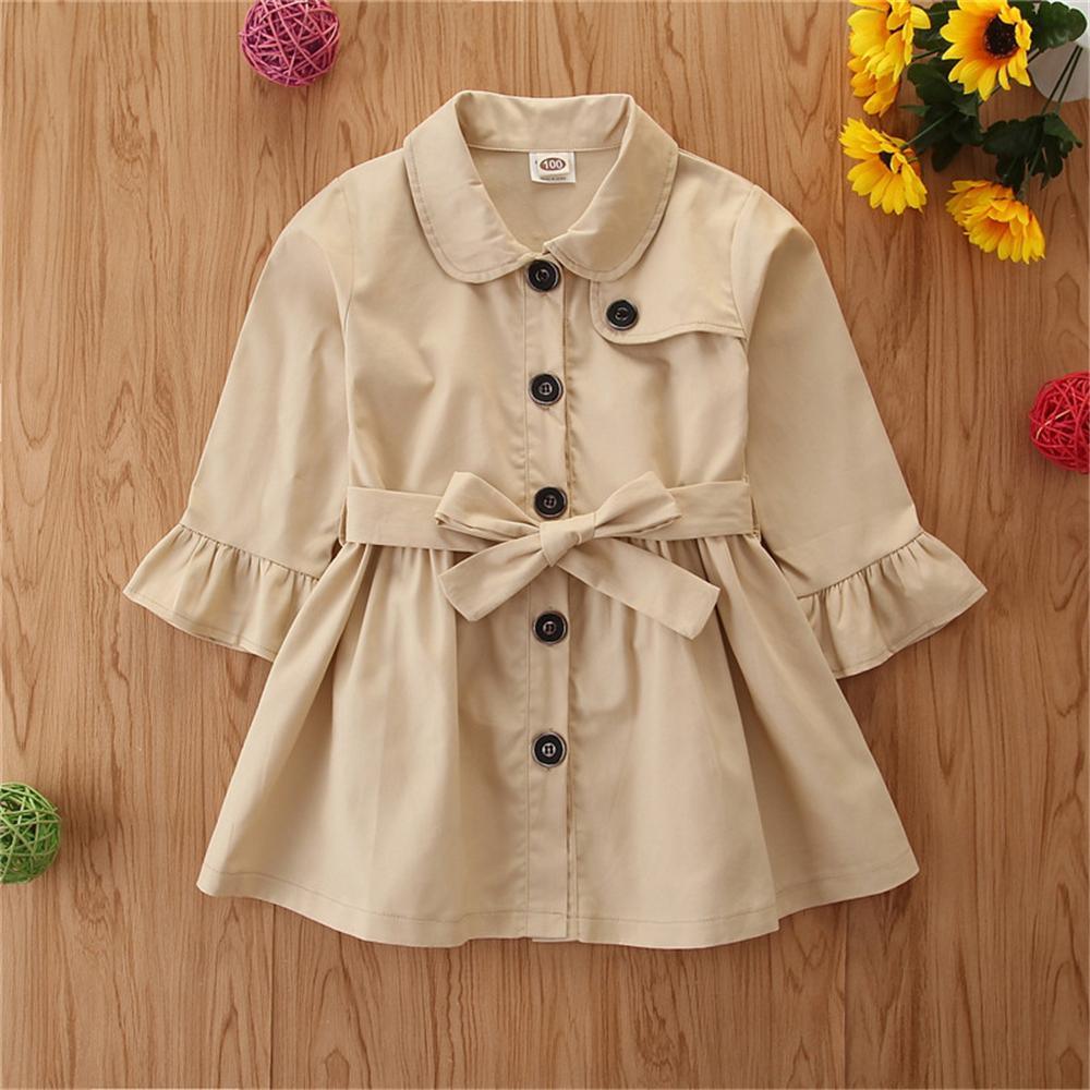 Girls Button Lapel Long Sleeve Solid Coat Daddys Girl Baby Outfit Wholesale - PrettyKid