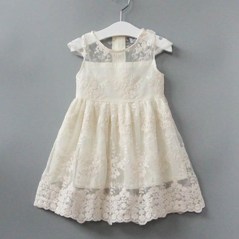 Fashionable Girls Lace Flower Solid Color Mesh Gown Princess Dress - PrettyKid